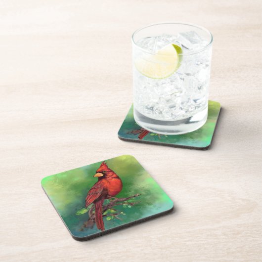 Schöner Nordroter Kardinal Vogelmalerei Kunst Getränkeuntersetzer (Rechte Seite)