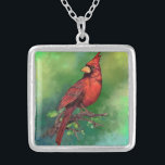 Schöner Nordroter Kardinal Vogelmalerei Kunst Versilberte Kette<br><div class="desc">Schöner Nordroter Kardinal Vogelmalerei Wasserfarben Mignon - Grün</div>