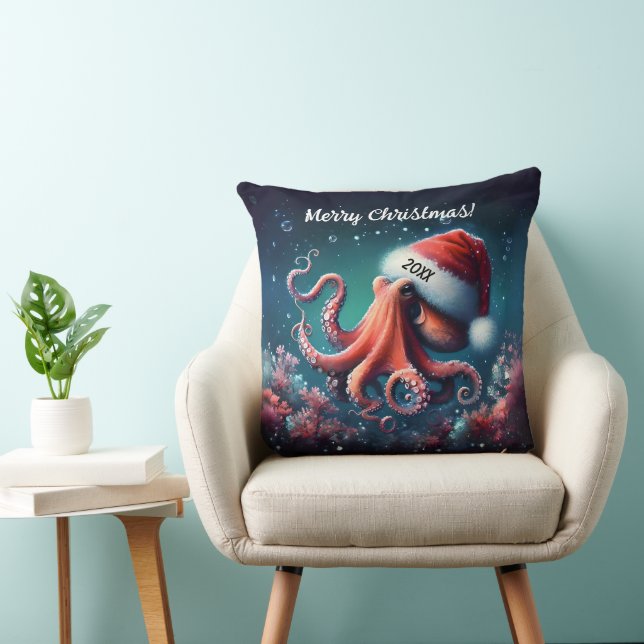 Schöner Oktopus in Weihnachtsmannmütze Kissen (Stuhl )