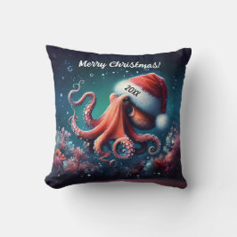 Schöner Oktopus in Weihnachtsmannmütze Kissen