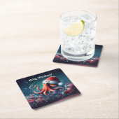 Schöner Oktopus in Weihnachtsmannmütze Rechteckiger Pappuntersetzer (Vor Ort)