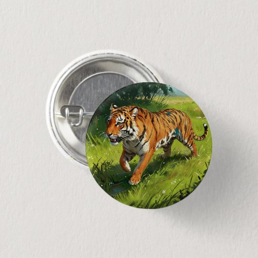 Schöner Orange Tiger Lauf in Dschungel Button (Vorne & Hinten)