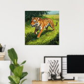 Schöner Orange Tiger Lauf in Dschungel Poster (Heimbüro)