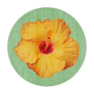 Schöner orangefarbener Hibiskus Blume Schneidebrett