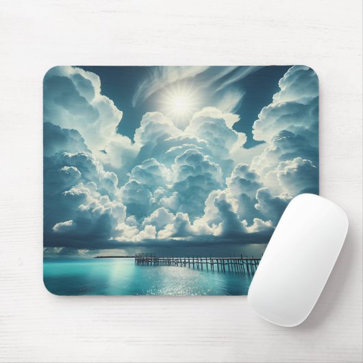 Schöner Ozean, Dock und florierende Wolken Mousepad (Mit Mouse)
