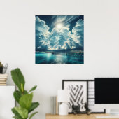 Schöner Ozean, Dock und florierende Wolken Poster (Heimbüro)