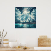 Schöner Ozean, Dock und florierende Wolken Poster (Küche)
