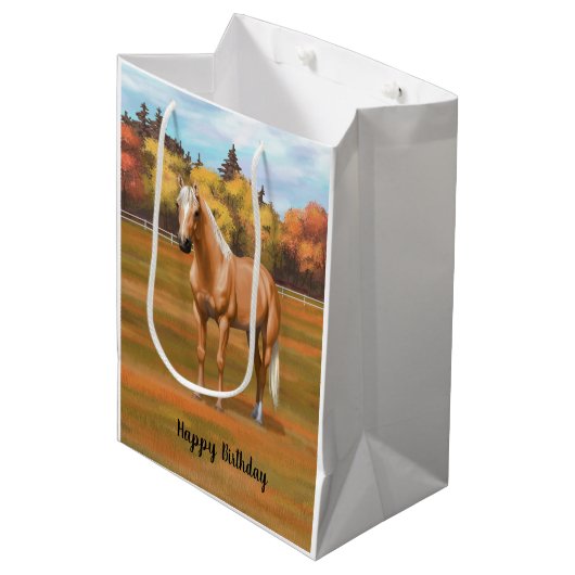 Schöner Palomino Quarter Reitstall Mittlere Geschenktüte (Vorderseite Schrägansicht)