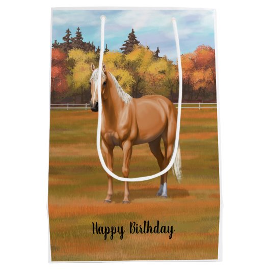 Schöner Palomino Quarter Reitstall Mittlere Geschenktüte (Rückseite)