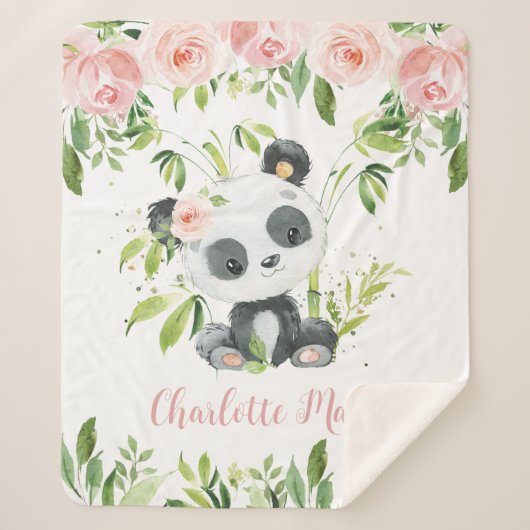 Schöner Panda Bär Rosa Blumengrün Sherpadecke (Vorderseite)