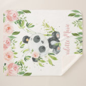 Schöner Panda Bär Rosa Blumengrün Sherpadecke (Vorderseite (Horizontal))