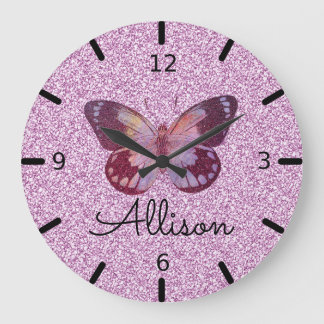 Schöner Personalisierter Lila Schmetterling Große Wanduhr