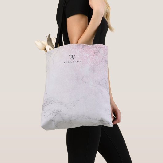 Schöner Personalisierter Marmor mit Rose Glitzer Tasche (Von Nahem)