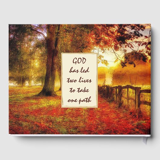 Schöner Pfad Herbst Christliche Hochzeit Verlassen Gästebuch (Rückseite)