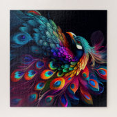 Schöner Pfau auf schwarzem Hintergrund Puzzle (Horizontal)