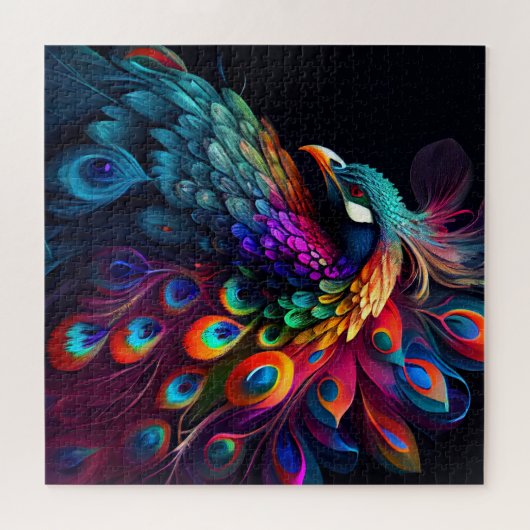 Schöner Pfau auf schwarzem Hintergrund Puzzle (Horizontal)