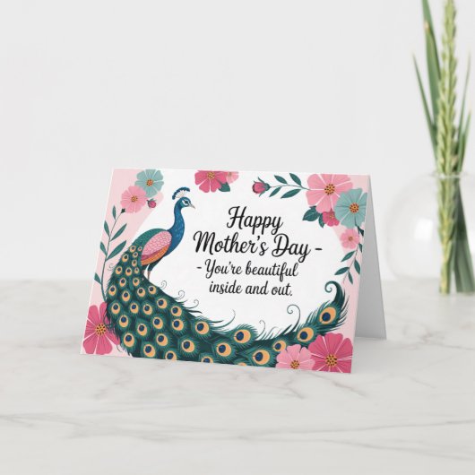 Schöner Pfau Blumen Muttertag Karte (Vorderseite)