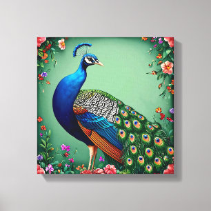 Schöner Pfau Blumenhintergrund Leinwanddruck