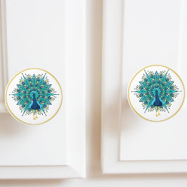 Schöner Pfau in Blue Aquamarin Gold Keramikknauf