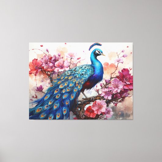Schöner Pfau mit Blume Leinwanddruck (Vorderseite)