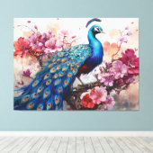 Schöner Pfau mit Blume Leinwanddruck (Insitu (Holzboden))