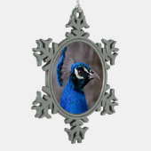 Schöner Pfau Schneeflocken Zinn-Ornament (Links)
