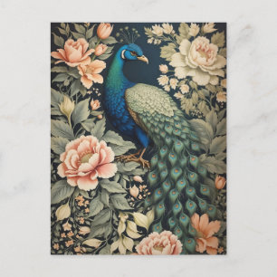 Schöner Pfau William Morris Inspiriert Floral  Postkarte