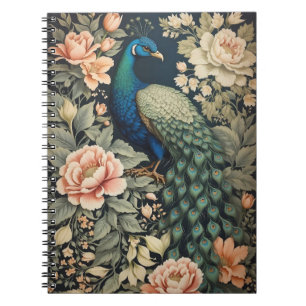 Schöner Pfau William Morris inspirierte Blumen Notizblock