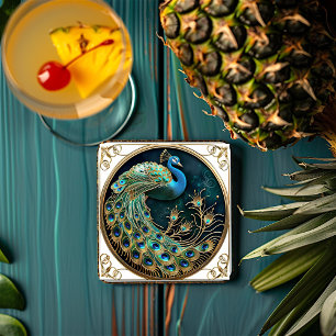 Schöner Pfauenblauer Gold Türkis Art Deco Rechteckiger Pappuntersetzer