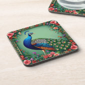 Schöner Pfauenhintergrund Getränkeuntersetzer (Linke Seite)