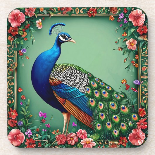 Schöner Pfauenhintergrund Getränkeuntersetzer (Vorderseite)