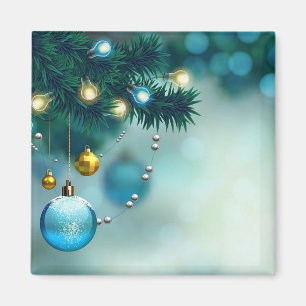 Schöner Pinienbaum mit blauem Weihnachtsball Magnet