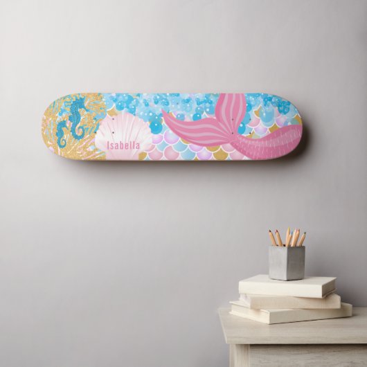 Schöner Pink Mermaid Schwanz Skateboard (Wandkunst (Horz))