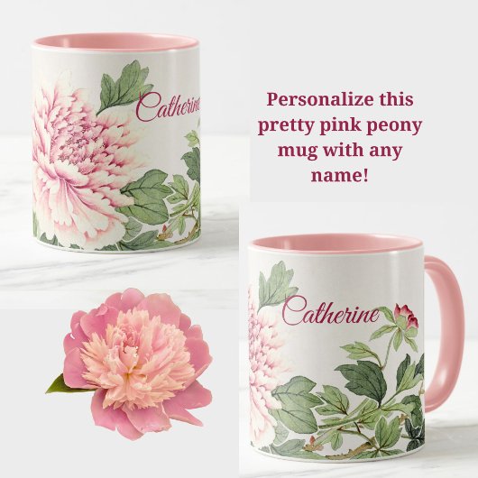 Schöner Pink Peony Romantischer Individuelle Name Tasse
