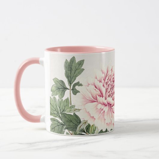 Schöner Pink Peony Romantischer Individuelle Name Tasse (Links)