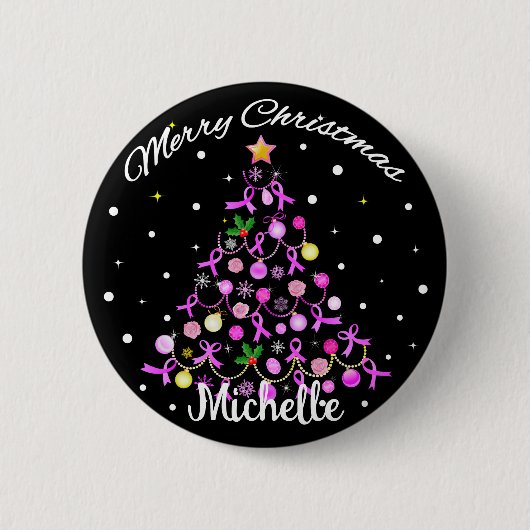 Schöner Pink Ribbon Weihnachtsbaum Button (Vorderseite)