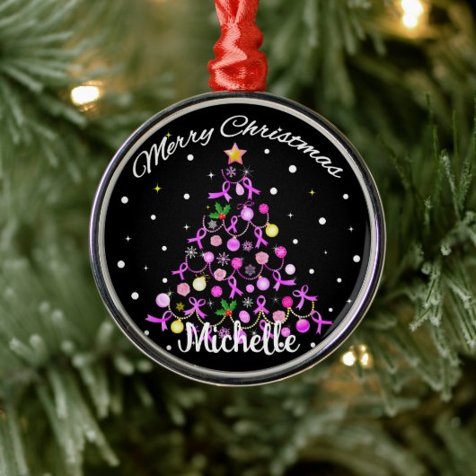 Schöner Pink Ribbon Weihnachtsbaum Ornament Aus Metall (Baum)