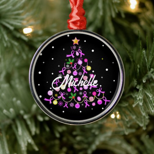 Schöner Pink Ribbon Weihnachtsbaum Ornament Aus Metall (Baum)