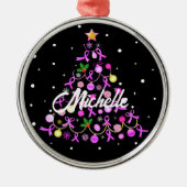 Schöner Pink Ribbon Weihnachtsbaum Ornament Aus Metall (Vorne)