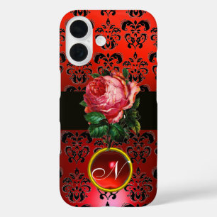 SCHÖNER PINK ROSE RED BLACK DAMASK RUBY MONOGRAMM iPhone 16 HÜLLE