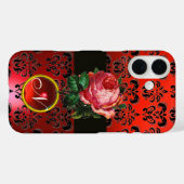 SCHÖNER PINK ROSE RED BLACK DAMASK RUBY MONOGRAMM Case-Mate iPhone HÜLLE (Rückseite (Horizontal))