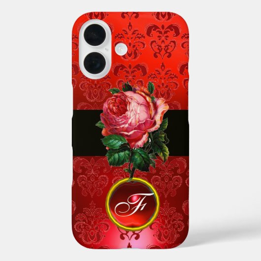 SCHÖNER PINK ROSE RED BLACK DAMASK RUBY MONOGRAMM Case-Mate iPhone HÜLLE (Rückseite)