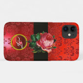 SCHÖNER PINK ROSE RED BLACK DAMASK RUBY MONOGRAMM Case-Mate iPhone HÜLLE (Rückseite (Horizontal))