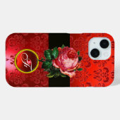 SCHÖNER PINK ROSE RED BLACK DAMASK RUBY MONOGRAMM Case-Mate iPhone HÜLLE (Rückseite (Horizontal))