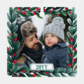 Schöner Platz Weihnachtskranz Foto & Jahr hinzufüg Ornament Aus Metall (Vorderseite)