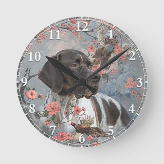 Schöner Pointer mit Fasanen   Runde Wanduhr (Vorderseite)