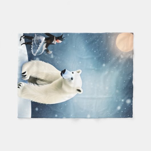 Schöner Polar Bär und Schneefall Fleecedecke (Vorderseite (Horizontal))
