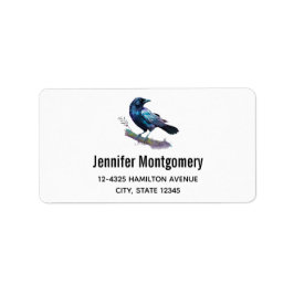 Schöner Rabe auf einem Baumzweig Adressaufkleber