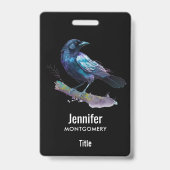 Schöner Rabe auf einem Baumzweig Ausweis (Rückseite)