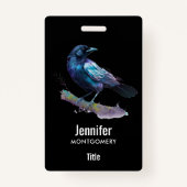 Schöner Rabe auf einem Baumzweig Ausweis (Rückseite)